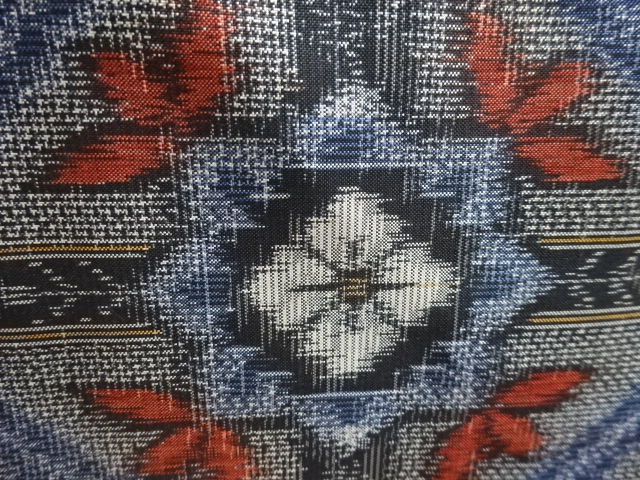 JAPANESE KIMONO / ANTIQUE HANA-BISHI PATTERN WOVEN SHOKō RIVER / AUTHE